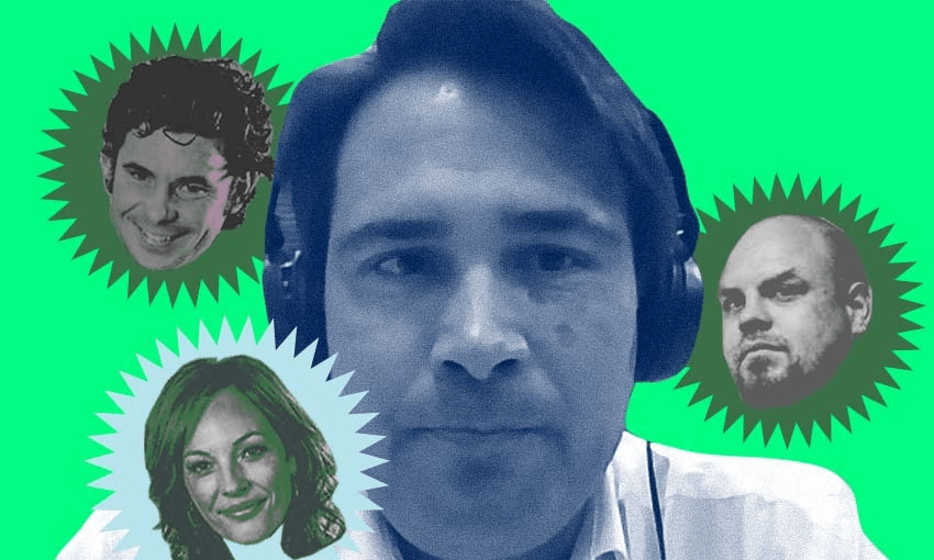 Simon Bridges stares fixedly at Ben Thomas’s microwave oven. Image: Archi Banal