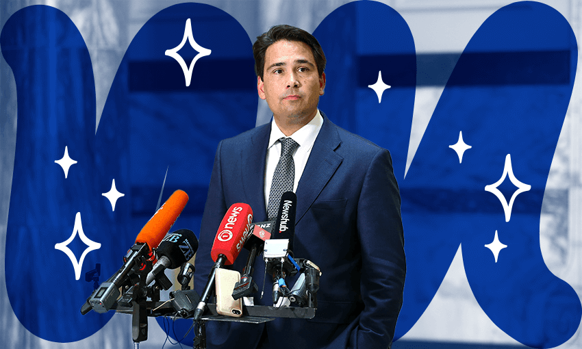 Simon Bridges in 2020 (Photo by Hagen Hopkins/Getty Images; additional design by Archi Banal) 
