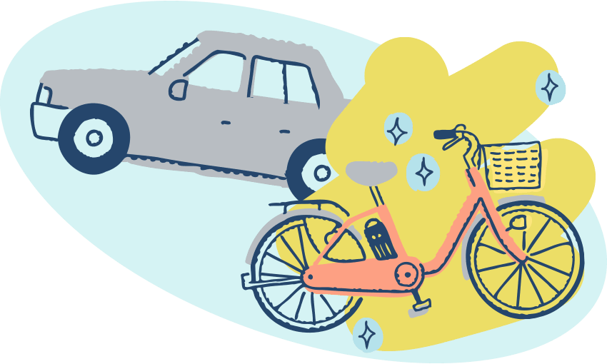 Illustration of an e-bike and a car