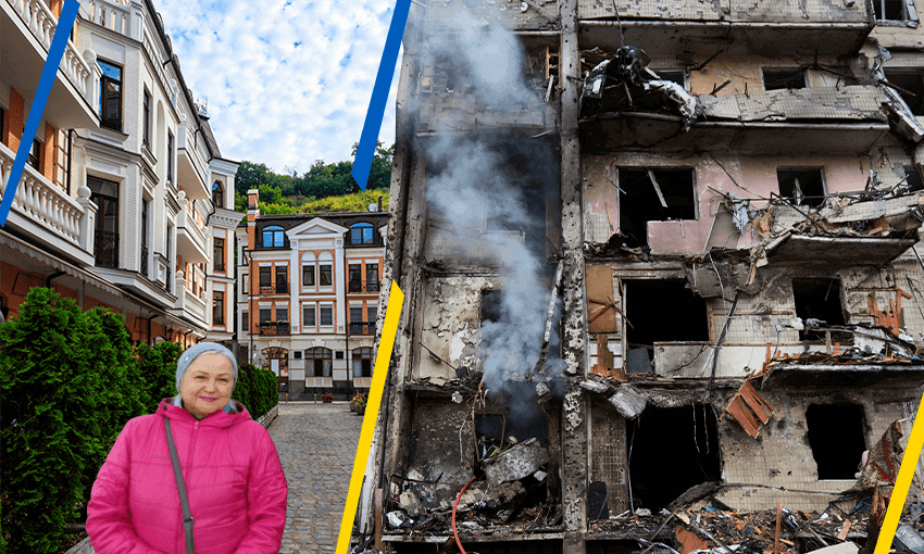 Valentina, and Kyiv then and now (Photos: Supplied/Getty Images; additional design by Tina Tiller)