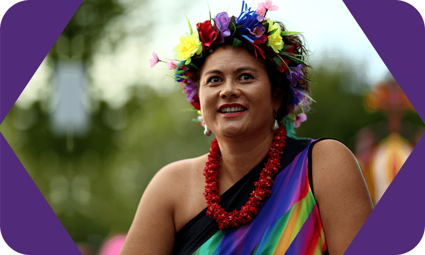 Labour MP Louisa Wall takes part in the Auckland Pride Parade along Ponsonby Road in 2014 (Photo: Phil Walter/Getty Images, Image Design: Tina Tiller) 
