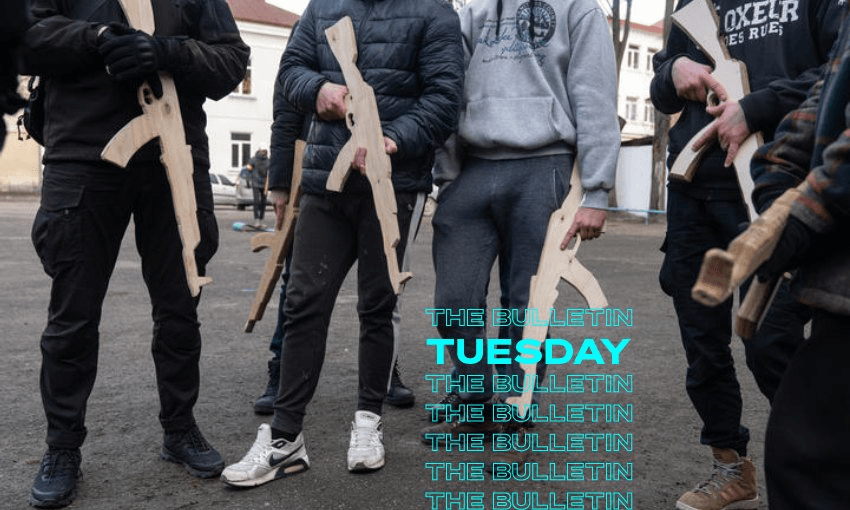 A basic military training session on February 28, 2022 in Ukraine. (RNZ/Getty Images) 
