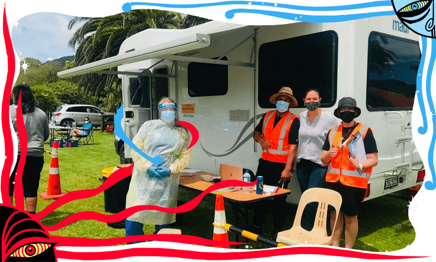 Kaimahi from Te Hau Ora o Ngāpuhi at a mobile vaccination clinic (Photo: Supplied/The Spinoff) 

