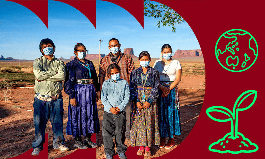 A Navajo family in Arizona (Photo: Getty Images; additional design by Tina Tiller) 
