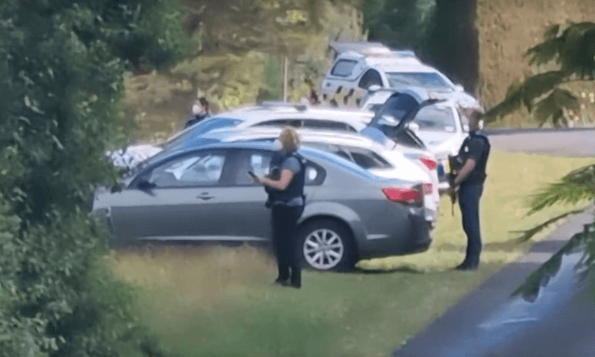 A grab from video of the police operation near Te Puke.  
