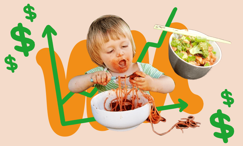 Colin Hunter’s son Elijah enjoying spaghetti and meatballs (Photo: Supplied; image design by Archi Banal) 
