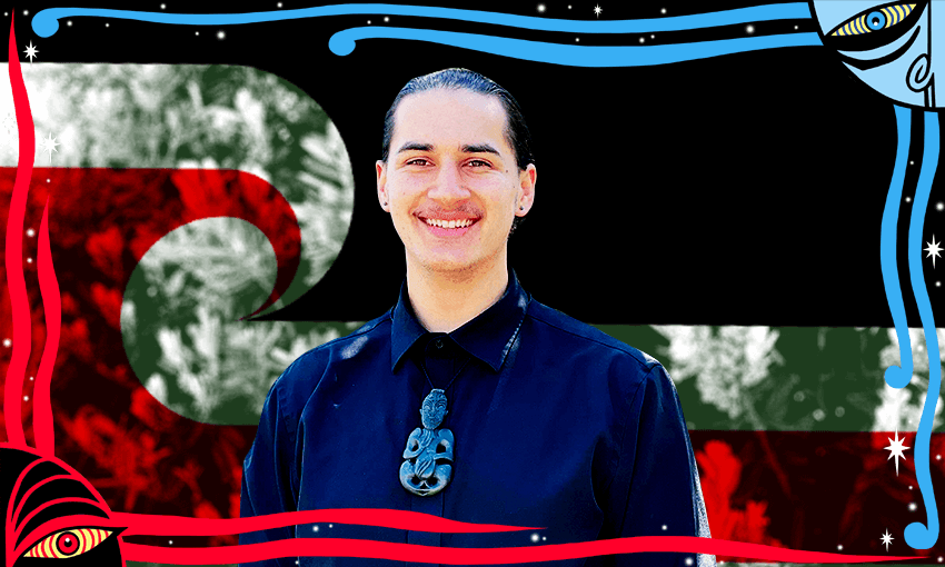 Ngāti Kahungunu and Rangitāne law student Safari Hynes (Photo: Supplied; additional design by Archi Banal)