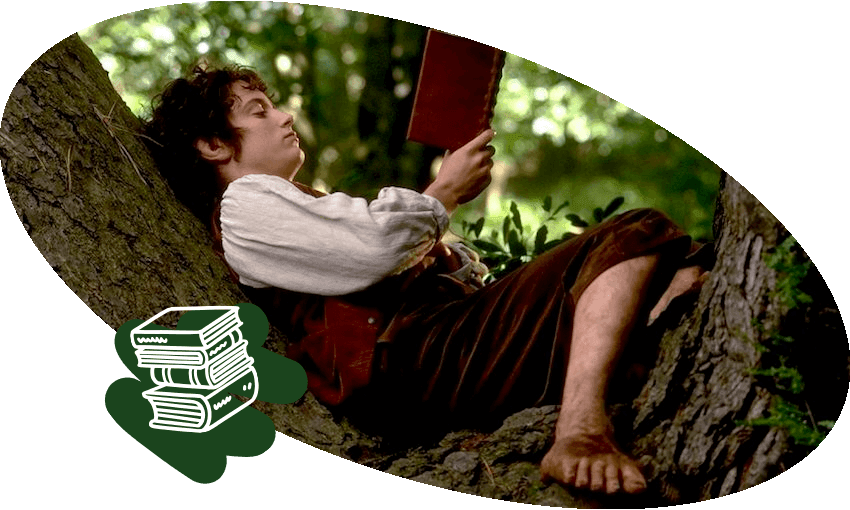 Frodo reading books 
