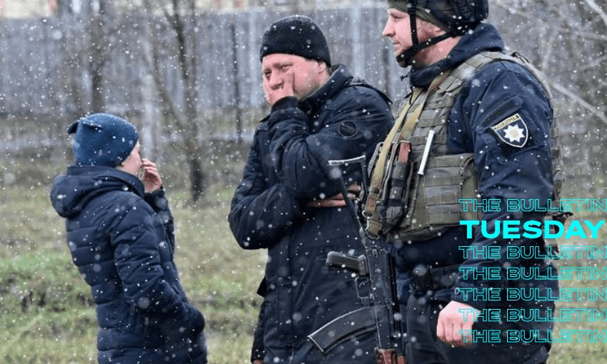 Residents of Bucha reported the indiscriminately killing of civilians during the Russian occupation. (Image: RNZ/AFP) 
