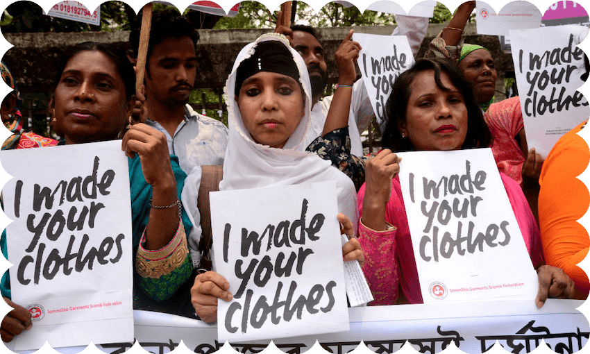 Bangladeshi activists demand safer workplaces for garments workers on the sixth anniversary of the Rana Plaza disaster in 2019. (Photo: Mamunur Rashid/NurPhoto via Getty Images)