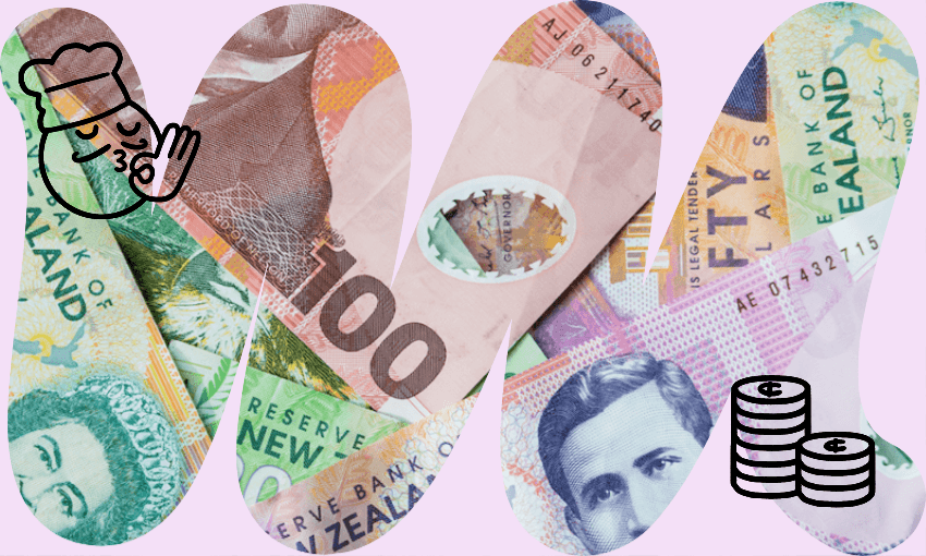 squiggly cash of 100 50 and 5 dollar notes in a pile