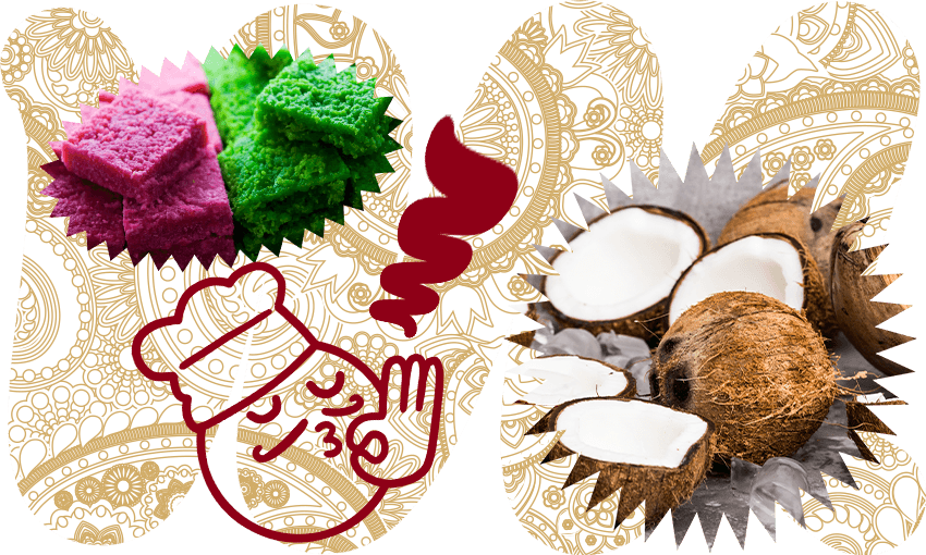 a zigzaggy background with a coconut and chef's kiss 