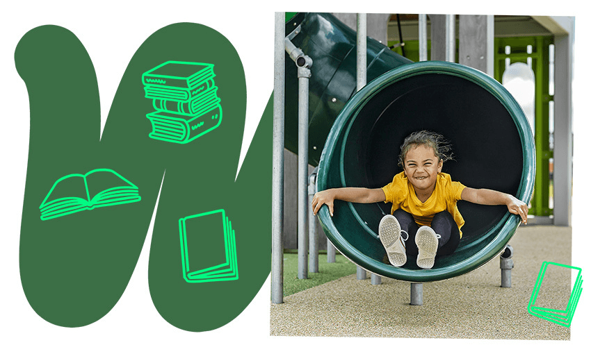 Terrific books just keep coming down the pipeline (Photo: Jane Ussher, featured on the cover of board book Ko wai te papa tākaro?; Design: Toby Morris) 
