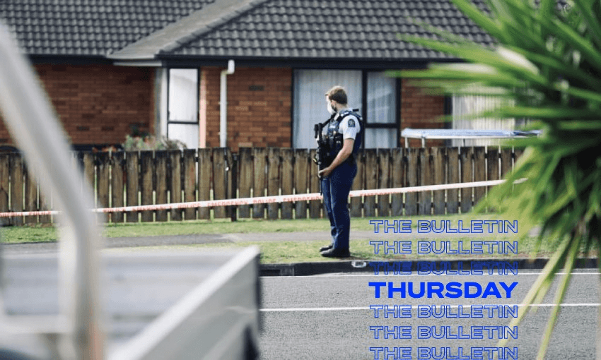 Police guard a property in Papatoetoe after it was shot at (Photo: RNZ/Marika Khabazi) 
