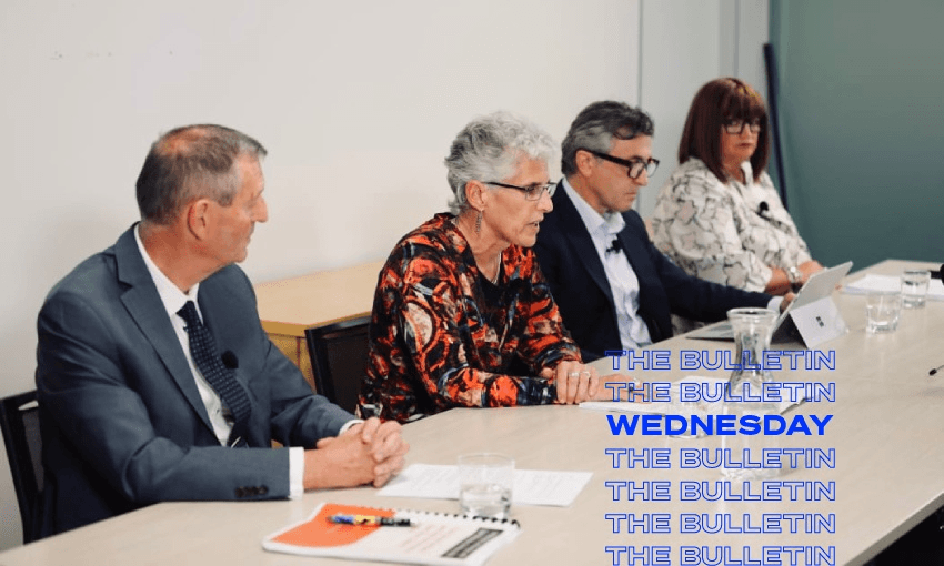 Cycling NZ chairperson Phil Holden, Professor Sarah Leberman, Michael Heron QC and HPSNZ CEO Raelene Castle. (Photo: RNZ) 
