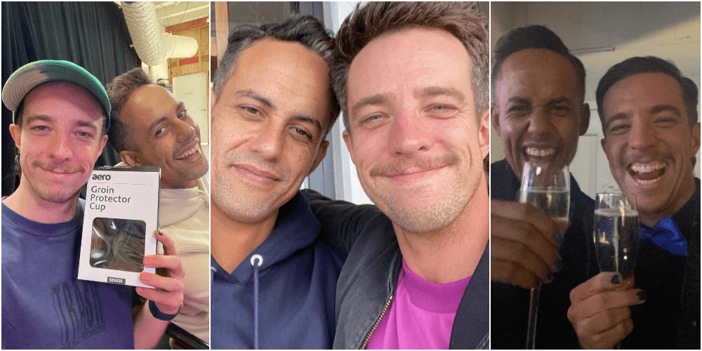 Three selfies of Eli Matthewson and Jonny Williams