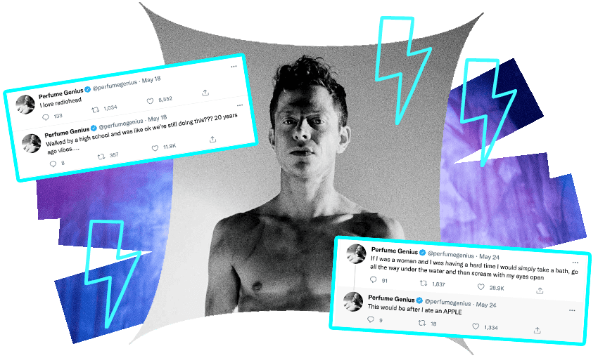 Perfume Genius, acclaimed musician, unhinged tweeter. (Image Design: Archi Banal) 
