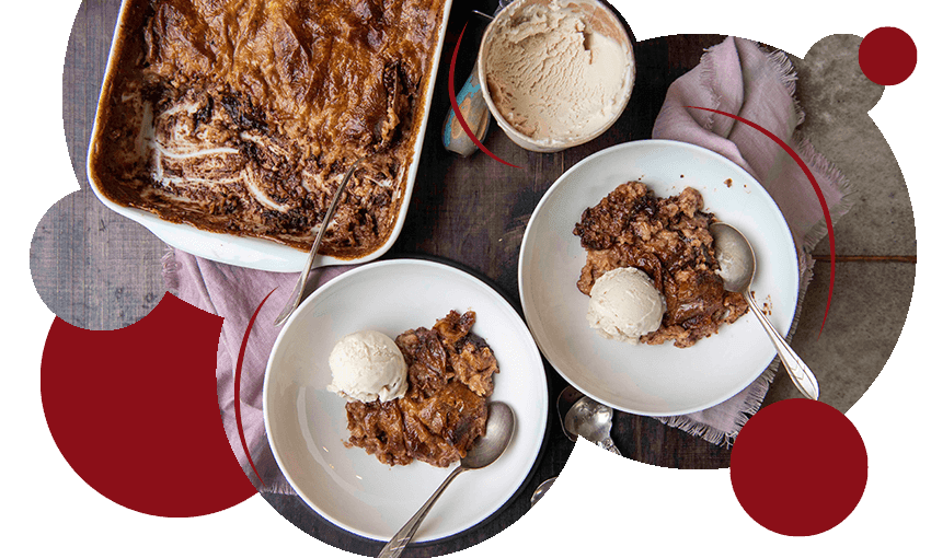 Chocolate and ginger rice pudding (Photo: Emma Boyd; additional design by Archi Banal) 
