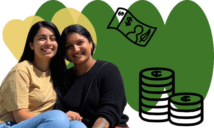 Simran Kaur and Sonya Gupthan of Girls That Invest (Image: Supplied; additional design: Alice Webb-Liddall) 
