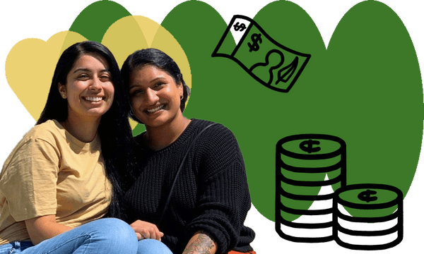 Simran Kaur and Sonya Gupthan of Girls That Invest (Image: Supplied; additional design: Alice Webb-Liddall) 
