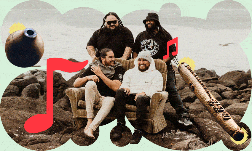 Taonga pūoro band IA have teamed up with te Kahu Rolleston for their new single. (Image: Tina Tiller) 
