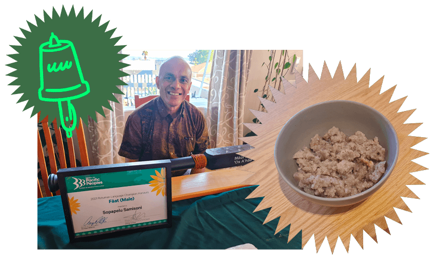 Sopapelu Samisoni from the Rotuman community shares his family taro fekei recipe that’s been passed down many generations. (Image: Tina Tiller) 
