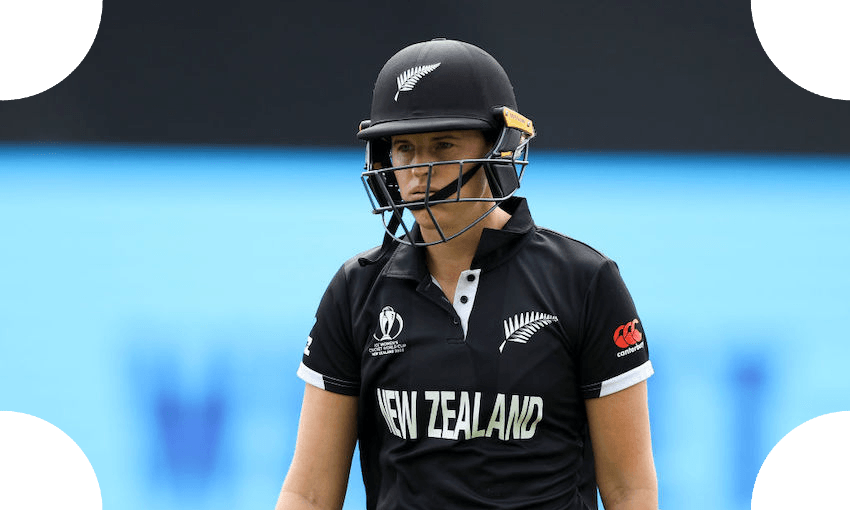 Amy Satterthwaite leaves the field after being dismissed during the 2022 ICC Women’s Cricket World Cup match between New Zealand and England at Eden Park on March 20, 2022. (Photo: Fiona Goodall-ICC/ICC via Getty Images) 
