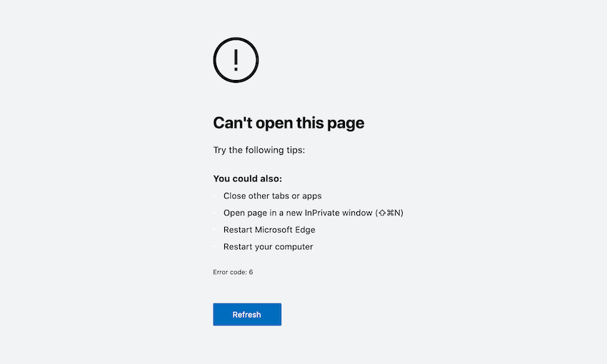 A generic page for a website not loading 
