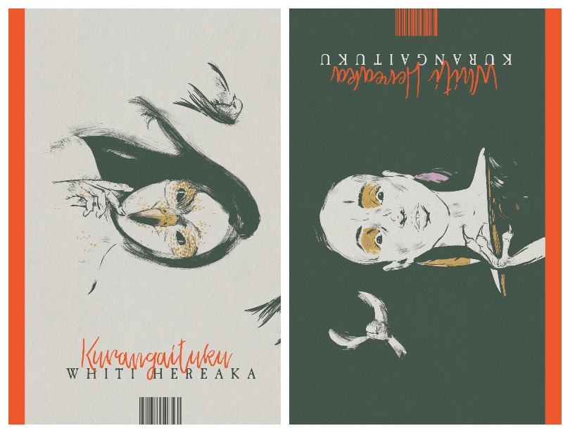 Two covers of the same book, one light and one dark, both featuring sparse illustrations of a spooky-looking woman and birds