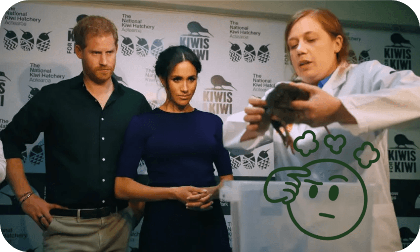 To be fair Meghan does look a bit like she’s hating this. (Photo by Pool/Samir Hussein/WireImage) 
