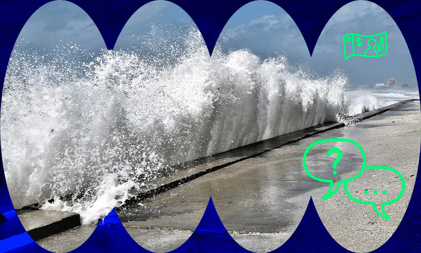 Waves crashing against a sea wall