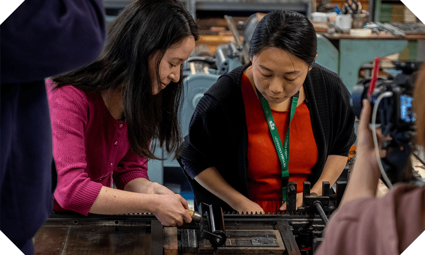 Grace Gassin, Te Papa curator of Asian New Zealand histories with poet Ya-Wen Ho (Photo: Daniel Crichton-Rouse / Te Papa)