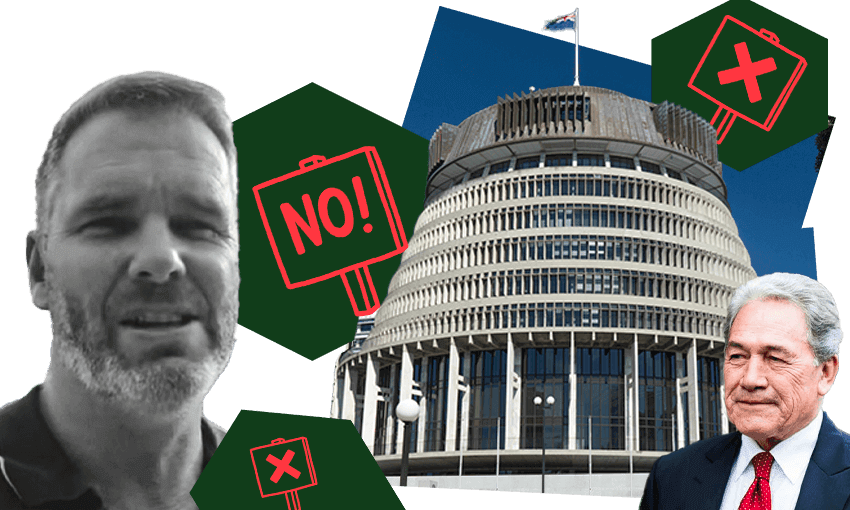 Matt King and Winston Peters have been issued with trespass notices banning them from parliament. Image: Tina Tiller 
