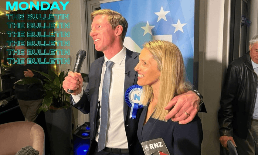 Sam and Julia Uffindell after the Tauranga byelection win on Saturday night (Photo: RNZ / Giles Dexter) 

