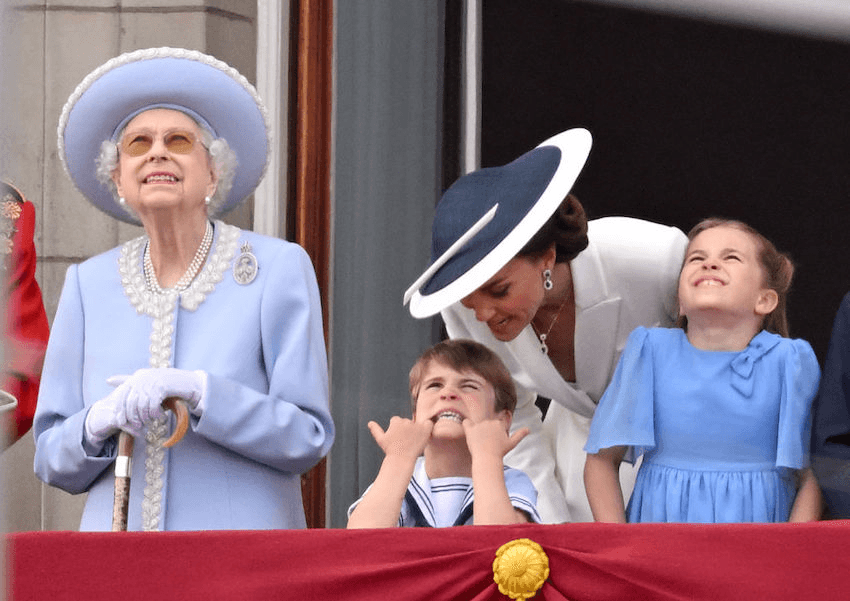 The Queen and senior royals watch the parade on day one of Jubilee celebrations (Photo / Getty Images) 
