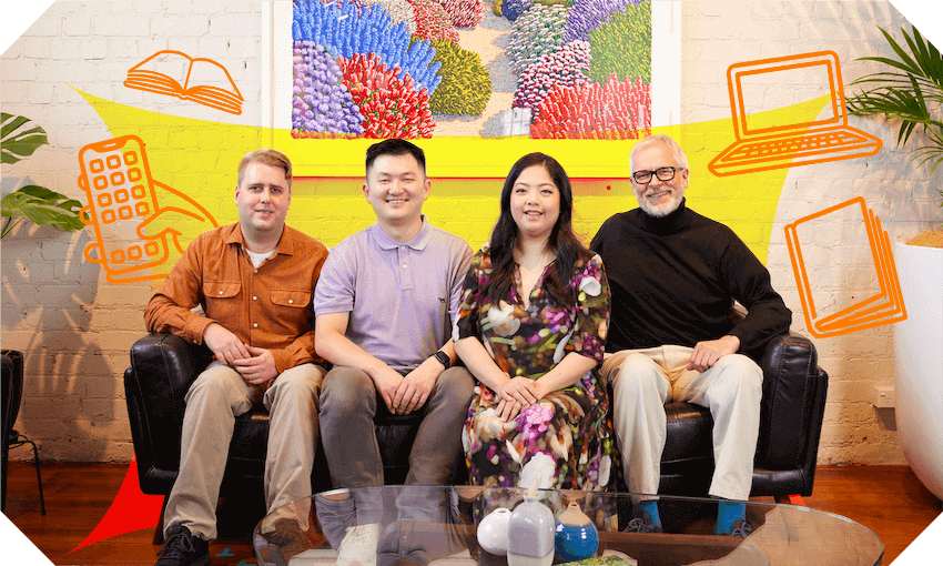 Kami co-founders Jordan Thoms, Hengjie Wang, Alliv Samson and Bob Drummond (Photo: Supplied; additional design: Tina Tiller) 
