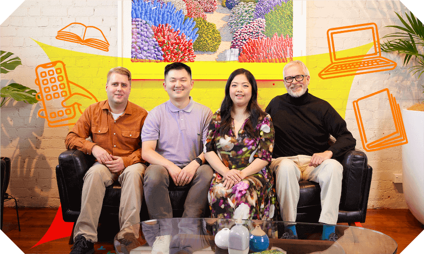 Kami co-founders Jordan Thoms, Hengjie Wang, Alliv Samson and Bob Drummond (Photo: Supplied; additional design: Tina Tiller)