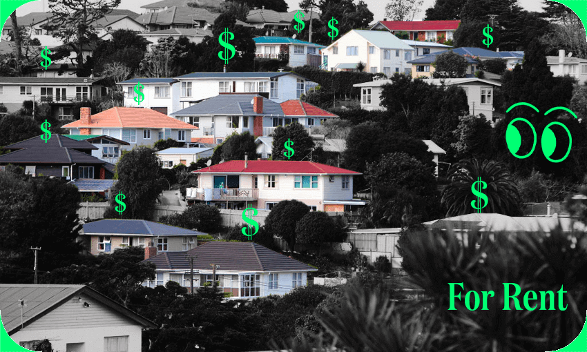 a whole lot of houses with green dollar signs