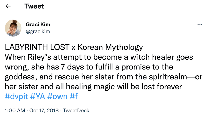 Graci's tweet summarising her manuscript