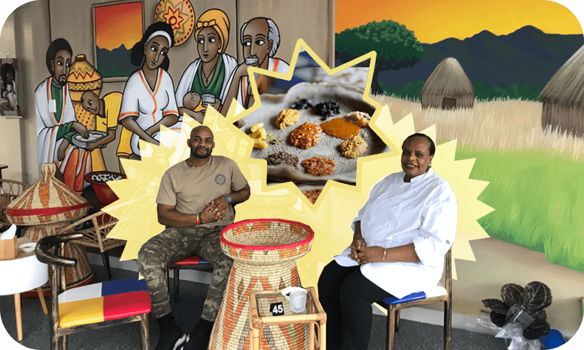 Fetehalow Zomo and Fantaye Aga at Gojo Eatery. (Image: Tina Tiller) 
