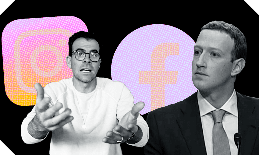 Both Instagram and Facebook have announced changes that suggest they view the threat of TikTok as existential (Photos of Instagram head Adam Mosseri and Meta CEO Mark Zuckerberg: Getty Images, additional design: Tina Tiller) 
