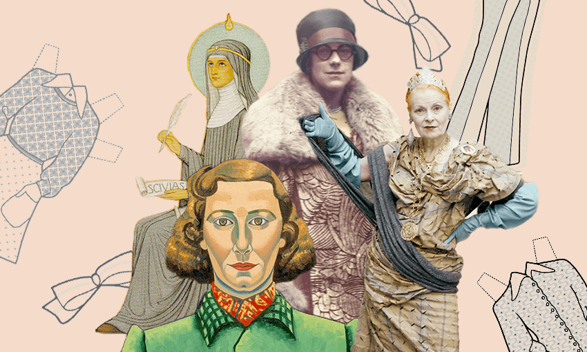 Claire Mabey’s patron saints of beautiful clothes, from top left: Hildegard of Bingen, Sylvia Townsend Warner, Vivienne Westwood, Rita Angus (Image: Archi Banal) 
