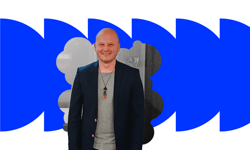 Brent Carey at Netsafe in Auckland. (Photo: Toby Manhire; Image: Tina Tiller)