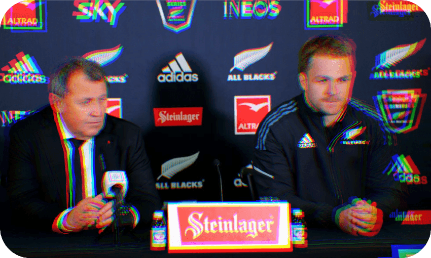 All Blacks coach Ian Foster and captain Sam Cane face the media (Photo: Getty Images) 
