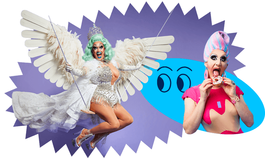 Kita Mean, winner of RuPaul’s Drag Race Down Under and Anita Wigli’t, Miss Congeniality for RuPaul’s Drag Race Down Under. (Photos: Supplied, Image Design: Tina Tiller) 
