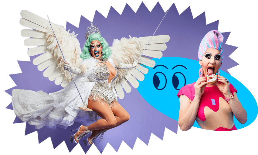 Kita Mean, winner of RuPaul’s Drag Race Down Under and Anita Wigli’t, Miss Congeniality for RuPaul’s Drag Race Down Under. (Photos: Supplied, Image Design: Tina Tiller)