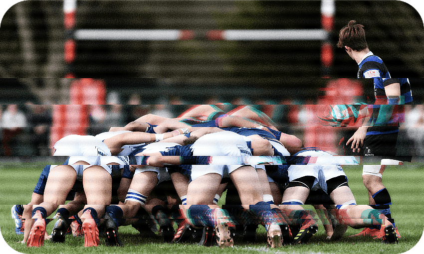 The Christchurch Boys’ High School scrum packs down in the 2020 UC Championship Final (Photo: Kai Schwoerer/Getty Images; Design: The Spinoff) 
