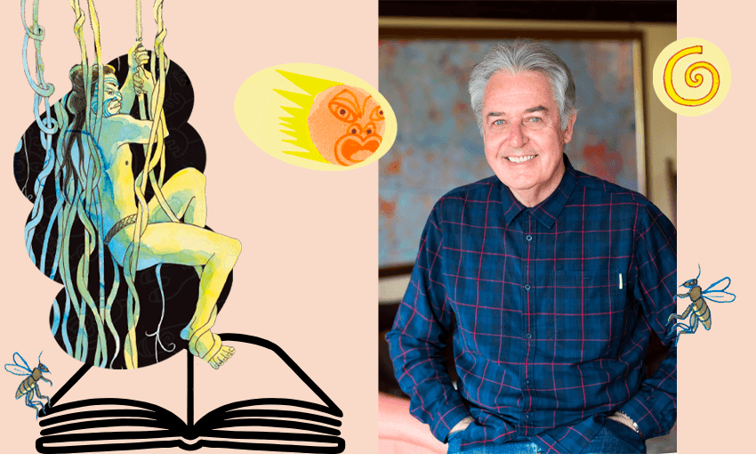 Gavin Bishop with illustrations from his thrice-over prize winning book, Atua (Images: Supplied; Design: Tina Tiller) 
