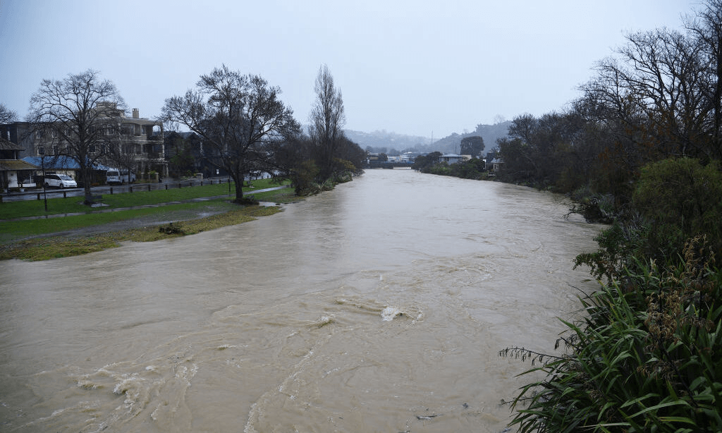Nelson’s Maitai river after it burst its banks on August 18, 2022. (Photo: CHRIS SYMES/AFP via Getty Images) 
