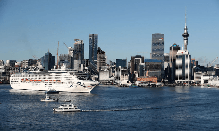 The first cruise ship arrives in New Zealand following the reopening of maritime borders  on August 12, 2022. (Photo: Fiona Goodall/Getty Images) 
